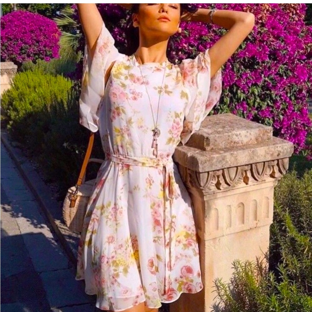 ZARA Frilled Floral Chiffon Dress